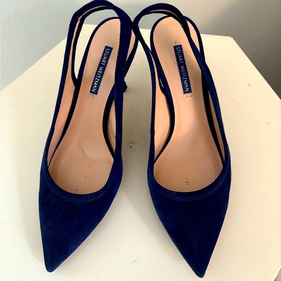Stuart Weitzman blue suede slingback pump - Picture 1 of 4